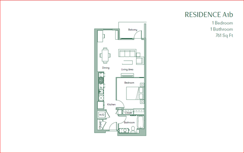 the residence 1 bedroom floor plan at The Baxter Apartments, California